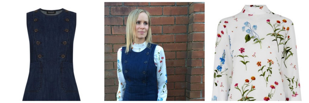 warehouse denim pinafore dress