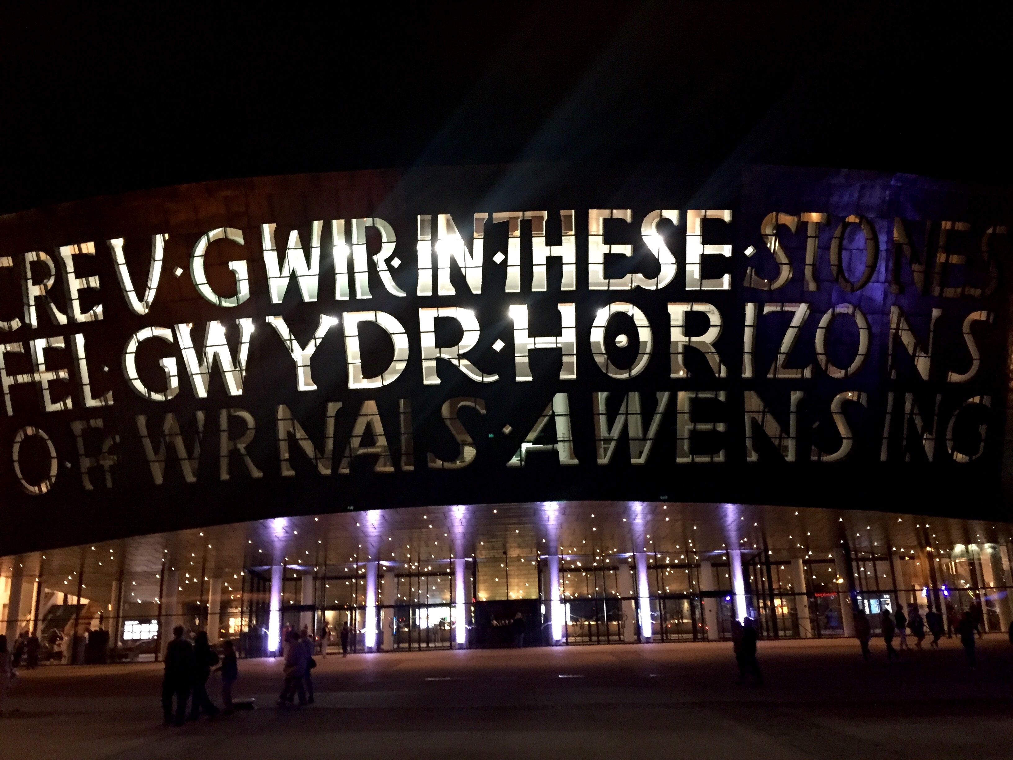 Wales Millennium Centre outside at night